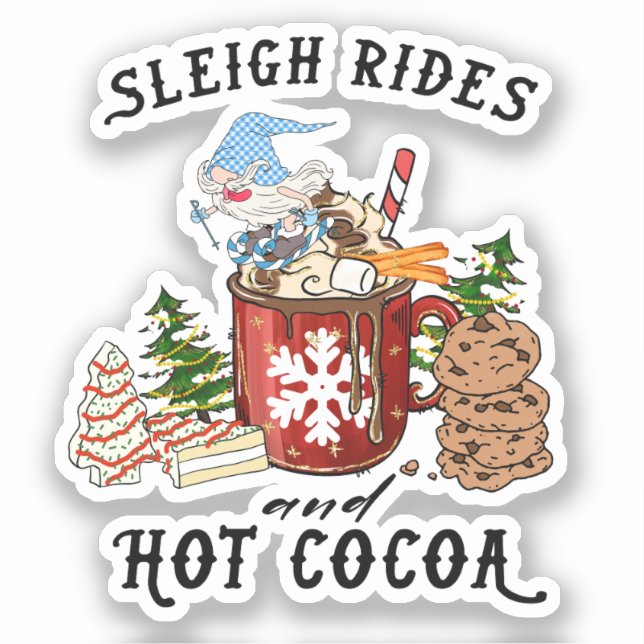 Pegatina Sleigh Rides y Hot Cocoa - Gnome escandinavo (Anverso)