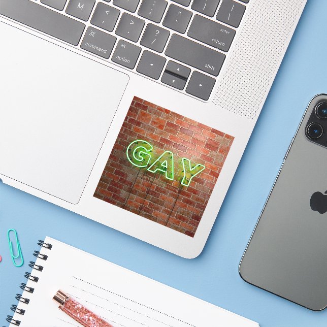 Pegatina SlipperyJoe signo de neón gay brillante vivo (Ordenado portátil con iPhone)