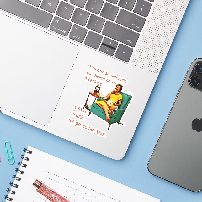 Pegatina SlipperyJoe socializando a la mujer de la cosecha  (Ordenado portátil con iPhone)