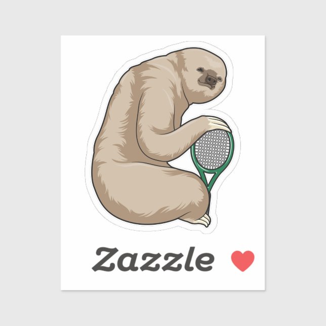 Pegatina Sloth at Tennis with Tennis racket (Hoja)