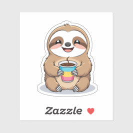 Pegatina Sloth sonriente sosteniendo una copa caliente de c