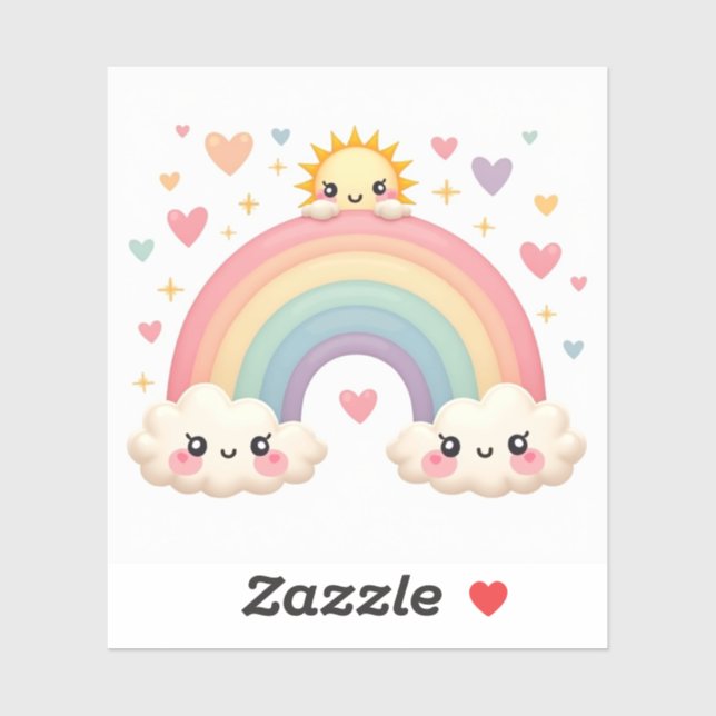 Pegatina Smiling Rainbow of Love – Kawaii Hearts (Hoja)