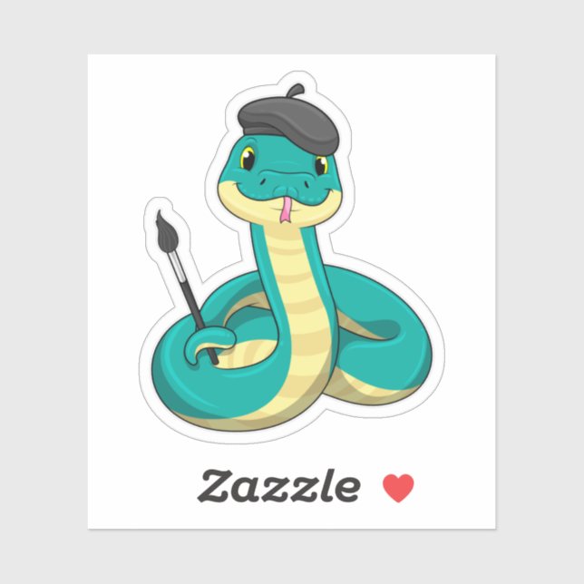 Pegatina Snake as Painter con pincel de pintura (Hoja)