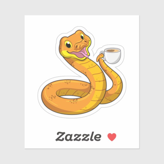 Pegatina Snake con copa de café (Hoja)