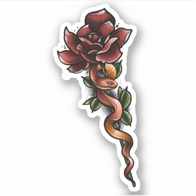 Pegatina Snake con flor Rosa (Anverso)
