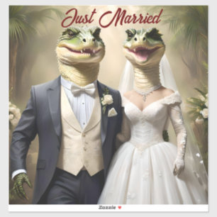 Pegatina "Snapping Up Love: Un asunto de Boda cocodrilo"
