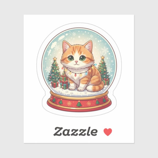 Pegatina Snow Globe Cat Magical Christmas Winter Sticker (Hoja)