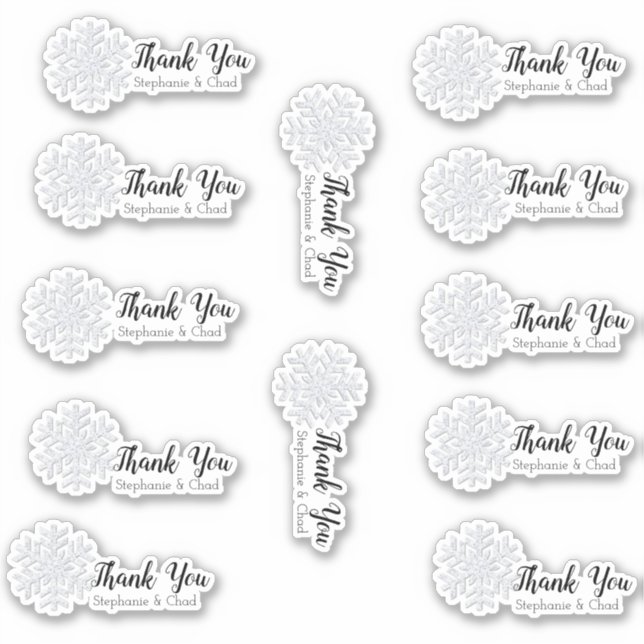 Pegatina Snowflake Winter Wedding Gracias Set (Anverso)