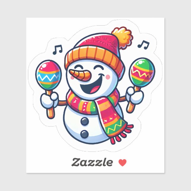 Pegatina Snowman celebra Navidades con Maracas (Hoja)