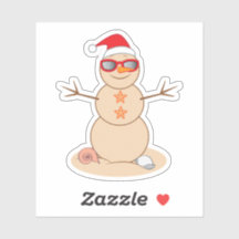 Snowman de arena blanca en Santa Hat