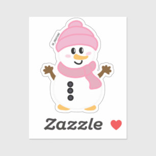 Pegatina Snowman de invierno rosado