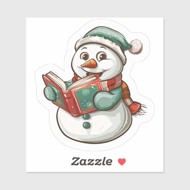 Pegatina Snowman leyendo un libro de historias de Navidades (Hoja)