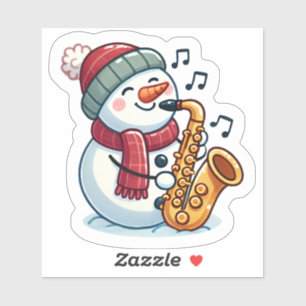 Pegatina Snowman Saxofonista en Navidades