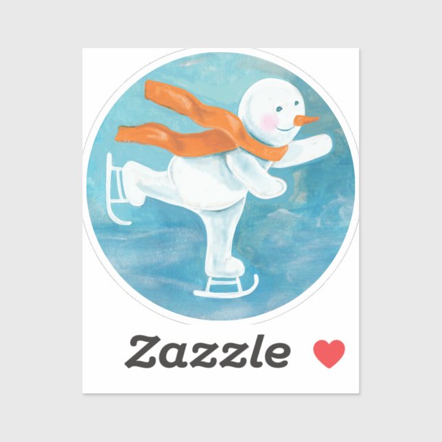 Pegatina Snowman sobre patinaje sobre hielo (Hoja)