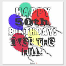 Pegatina Sobre la colina 50 de los globos de cumpleaños