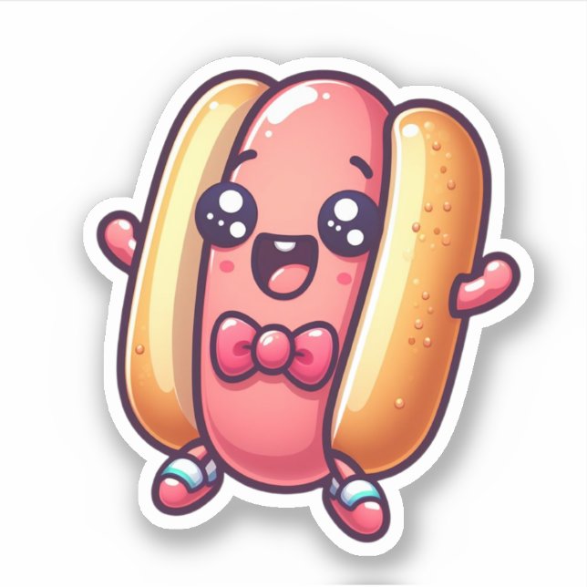 Pegatina Sobrecarga de atención Kawaii Hotdog (Anverso)