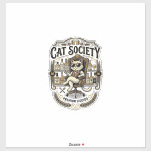 Pegatina Sociedad de Gatos Alcohol de Bar Humor Vintage Vec