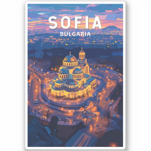 Pegatina Sofia Bulgaria Ilustracion Viaje Arte Vintage (Anverso)