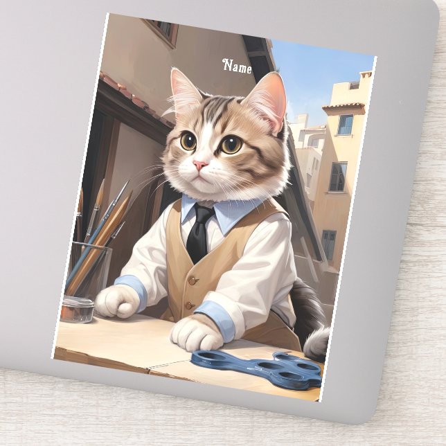 Pegatina Sofisticado Cat Architect Cat Lover (Detalle)
