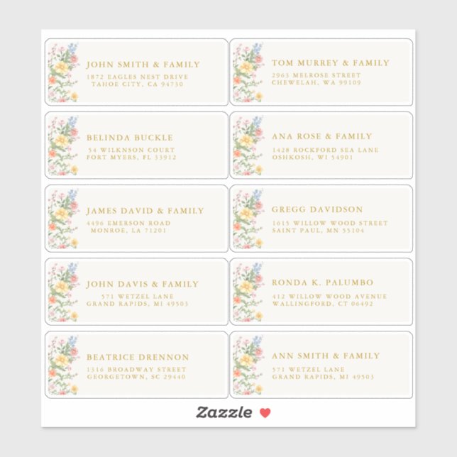 Pegatina Soft Pastel Ornate Spring Gold Guest Name Address (Hoja)