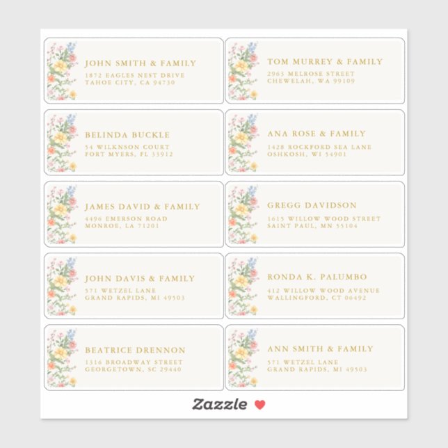 Pegatina Soft Pastel Ornate Spring Gold Guest Name Address (Hoja)