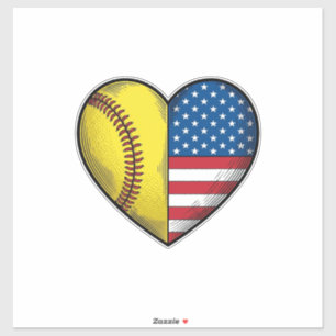 Pegatina Softbol bandera de EE. UU. corazón diseño vectoria
