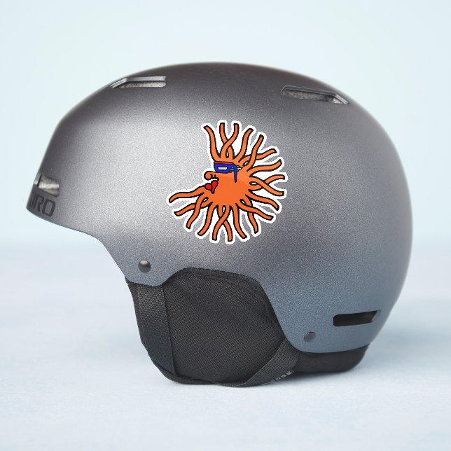 Pegatina Sol naranja redondo con caricatura de rostro (Lado del casco)