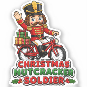 Pegatina Soldado Cascanueces de Navidad montando bicicleta