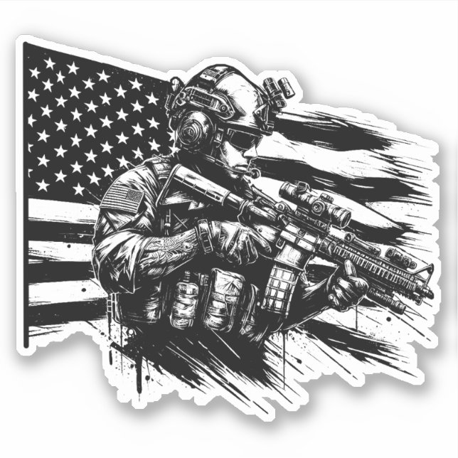 Pegatina Soldado militar norteamericano bandera de Estados  (Anverso)