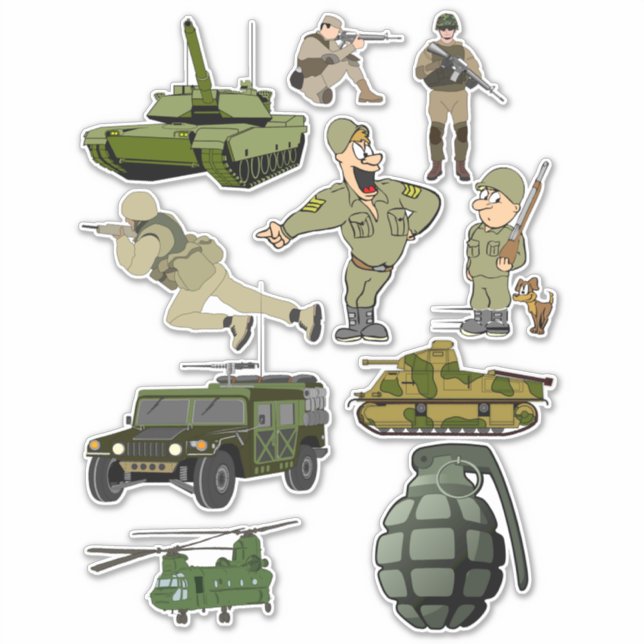 Pegatina Soldados del ejército armados Clipart matan cortes (Anverso)