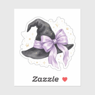Pegatina Sombrero de Bruja Adorable con Lazo Morado Grande 