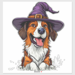 Pegatina Sombrero de Bruja de Cachorro de Dibujos Animados 