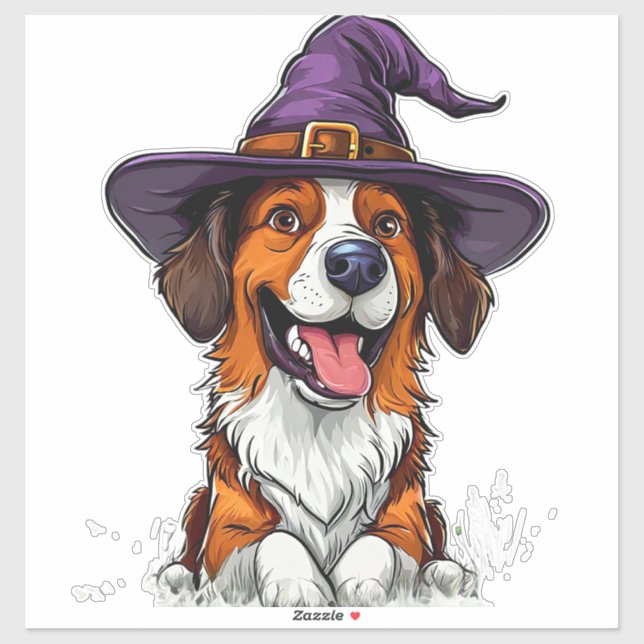 Pegatina Sombrero de Bruja de Cachorro de Dibujos Animados  (Hoja)