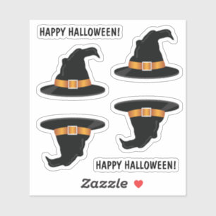 Pegatina Sombrero de Bruja Naranja Texto de Feliz Halloween