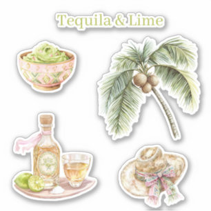 Pegatina Sombrero de Palma Tropical de Guacamole de Tequila