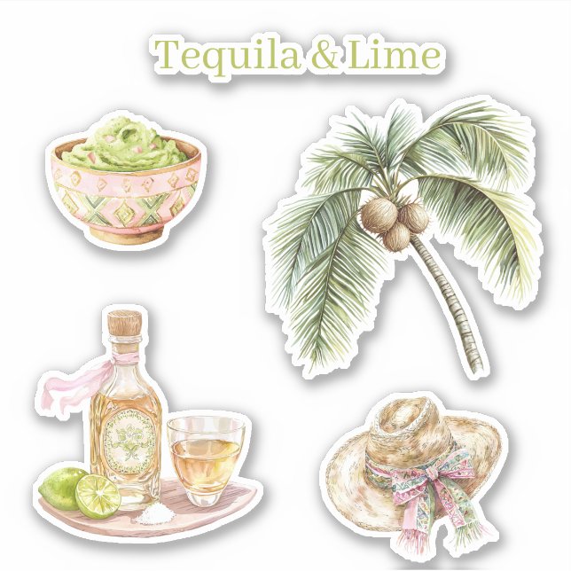 Pegatina Sombrero de Palma Tropical de Guacamole de Tequila (Anverso)