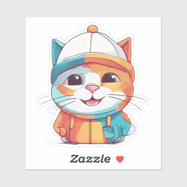 Pegatina Sonriente gato con Gorra Clipart-78199 (Hoja)