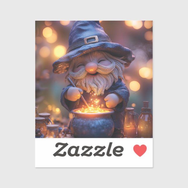 Pegatina Sonriente Gnome Stirring Magic Pot (Hoja)