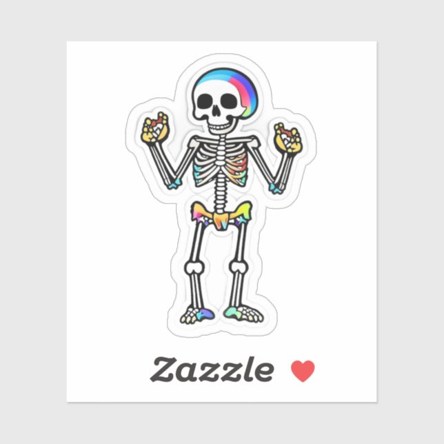 Pegatina Sonriente Skeleton Halloween Color arcoiris (Hoja)