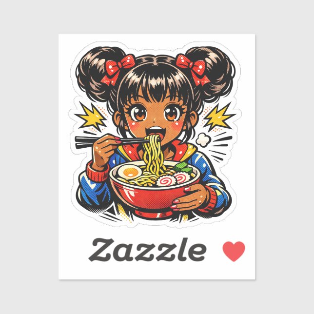 Pegatina Sorbe Chica Anime Fideos Ramen (Hoja)