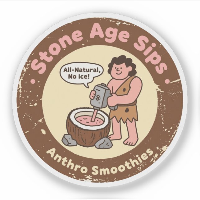 Pegatina Sorbitos Saludables de la Edad de Piedra Retro (Anverso)