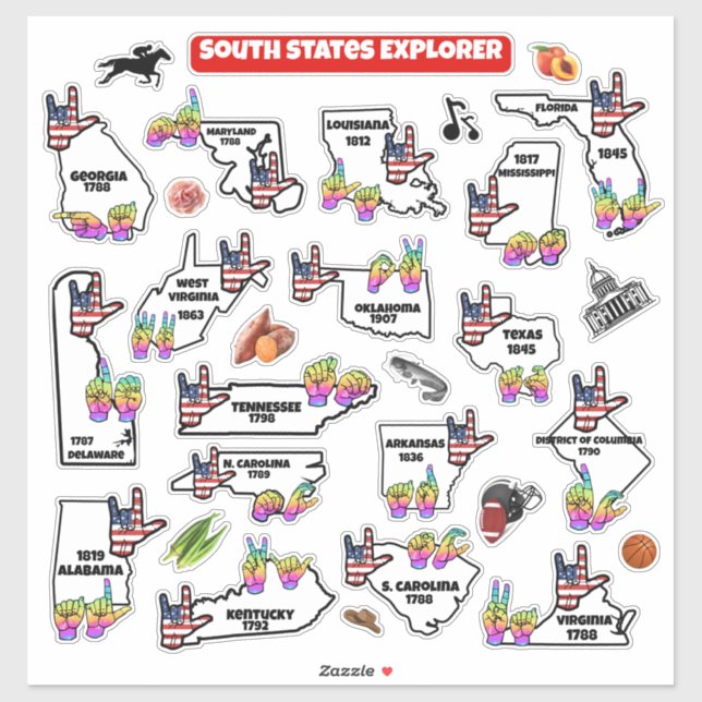 Pegatina Southern U.S. Region – Educational Sticker Map (Hoja)