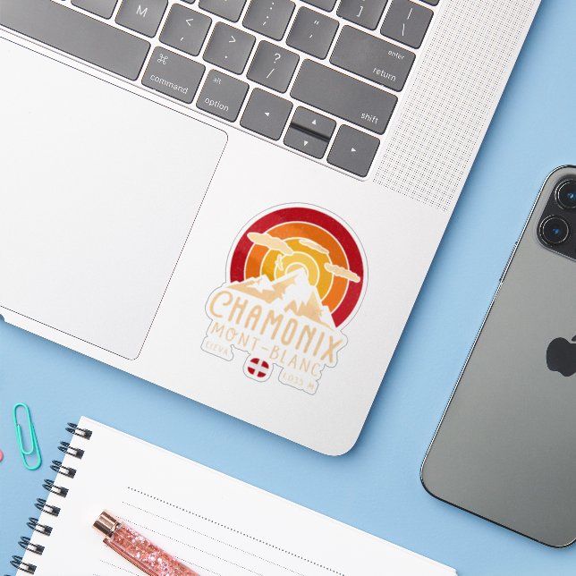 Pegatina Souvenirs de esquí Retro Sunset de Chamonix France (Ordenado portátil con iPhone)