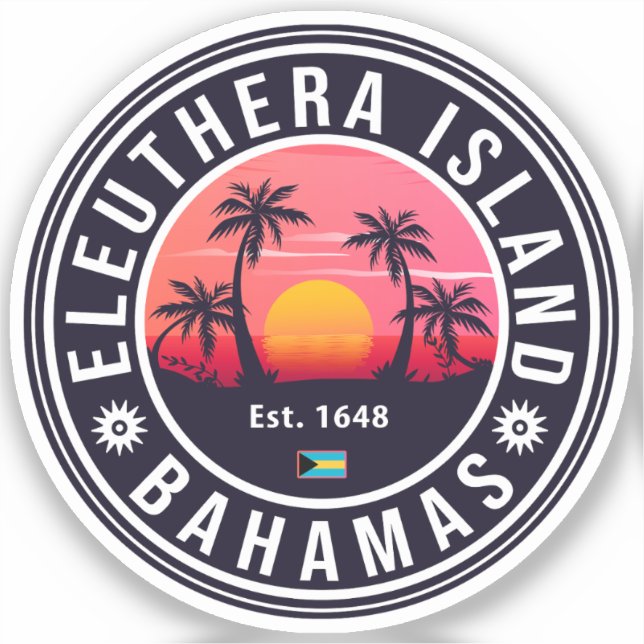 Pegatina Souvenirs Retro Sunset de Eleuthera Island Bahamas (Anverso)
