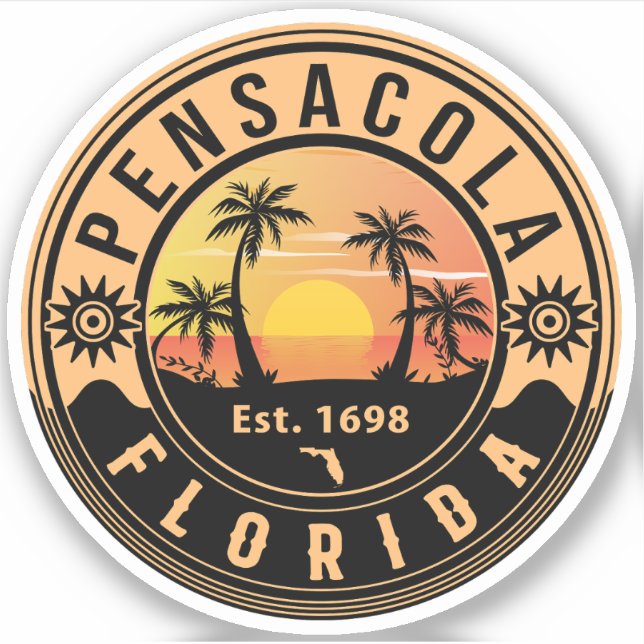 Pegatina Souvenirs Retro Sunset de Pensacola Florida (Anverso)