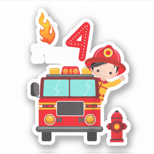 Pegatina Soy 4to Nacimiento Niño Camión Niño Pequeño Fir (Anverso)