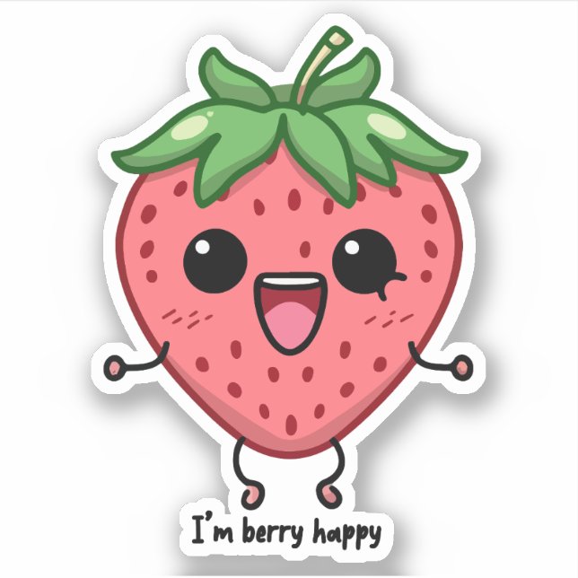 Pegatina Soy Berry Happy lindo kawaii fresa saltando (Anverso)