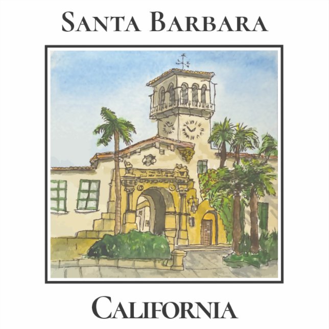 Pegatina Spanish Colonial Tower, Clock Tower, Santa Barbara (Anverso)