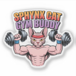 Pegatina Sphynx Cat Gym Buddy Muscular Cartoon