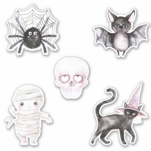 Pegatina Spider Skull Bat Cat Mummy Halloween (Anverso)